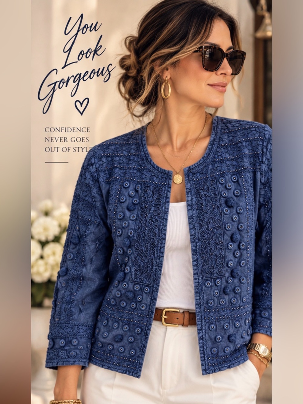 Indigo Moon Blue Embroidered Art to Wear Jacket L